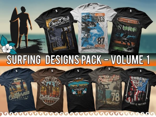 Exclusive t-shirt design bundle – surfing themes – volume 1