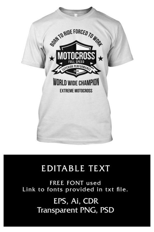 Motocross Forced To Work Badge Design t shirt design for sale