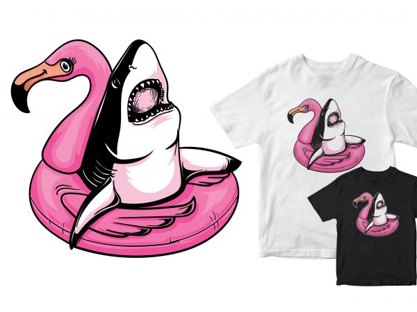 Shark using float balloons, enjoy summer graphic t-shirt design