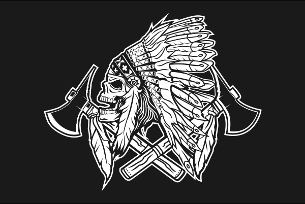 Skull indian native black and white t-shirt design for sale