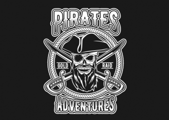 SKULL PIRATES BLACK AND WHITE commercial use t-shirt design