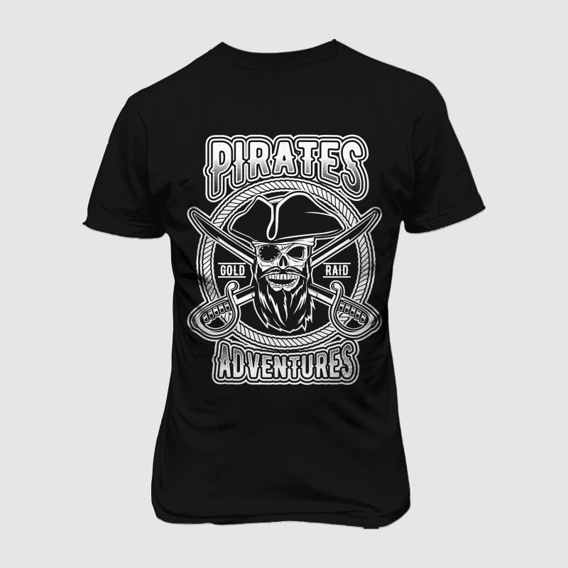 SKULL PIRATES BLACK AND WHITE commercial use t-shirt design