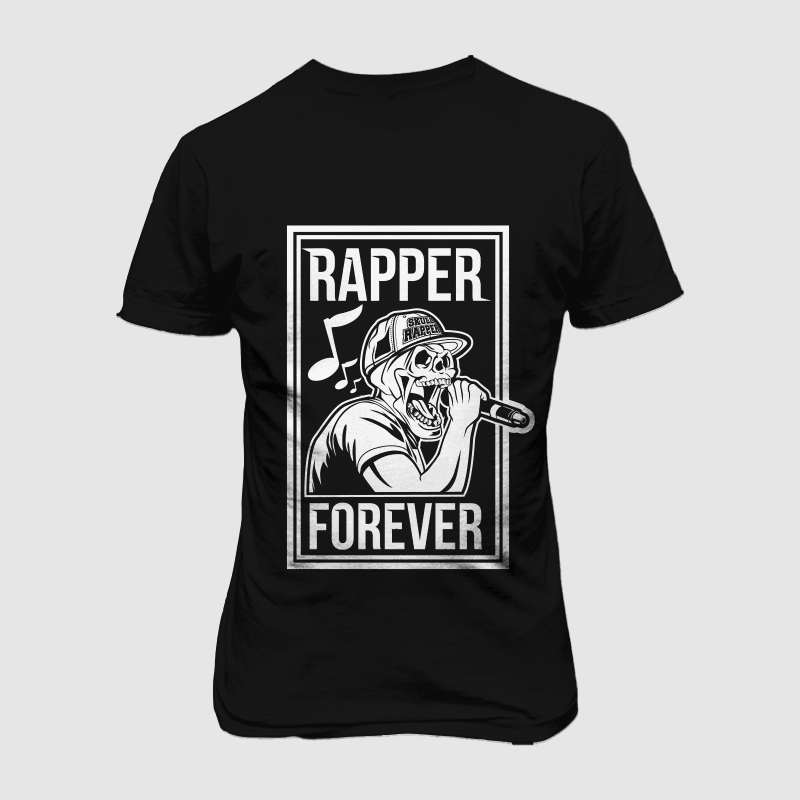 SKULL RAPPER BLACK AND WHITE buy t shirt design for commercial use