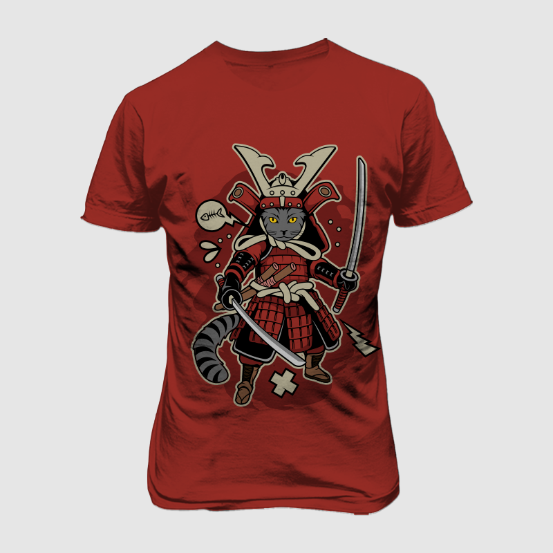 Samurai Cat t shirt design template