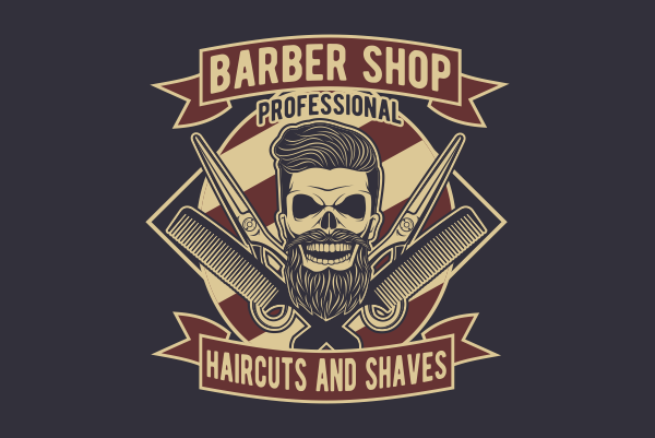 Skull barber t shirt design for sale