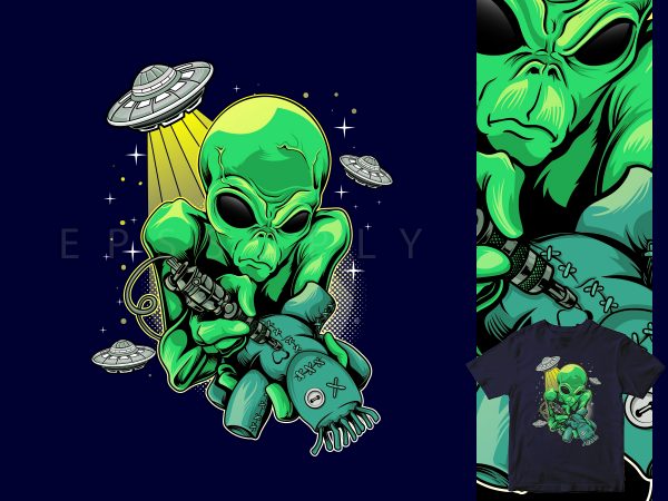 Alien tattooing voodoo dolls t shirt design for sale