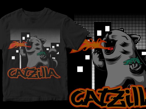 Catzilla print ready t shirt design