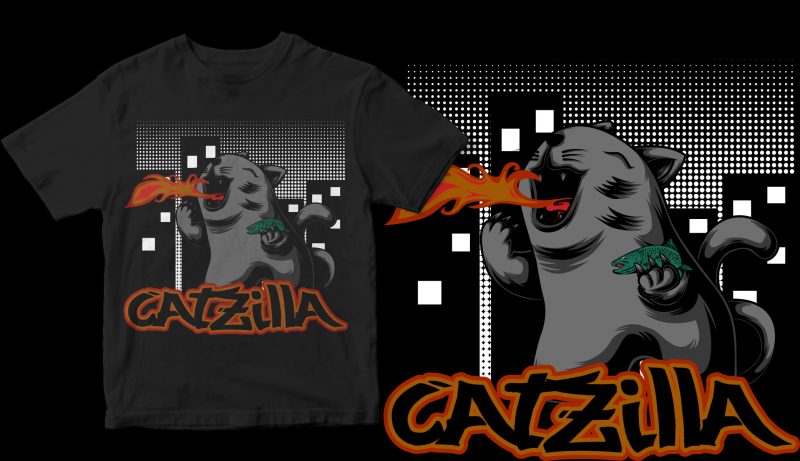 catzilla print ready t shirt design