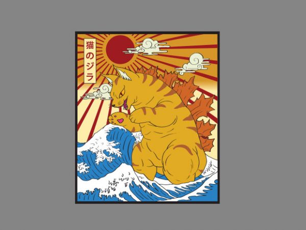 Catzilla off kanagawa shirt design png