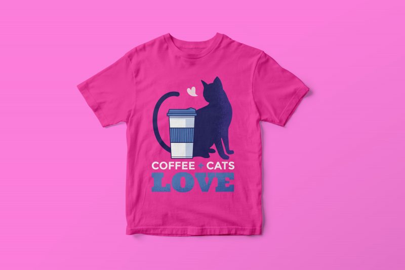 Coffee And Cat Love print ready t shirt design