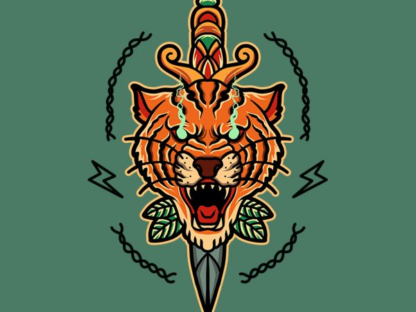 Tiger and dagger graphic t-shirt design