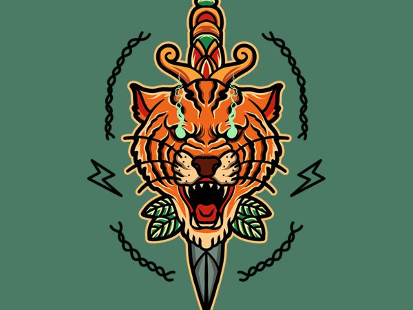Tiger and dagger graphic t-shirt design Tiger and dagger graphic t-shirt design