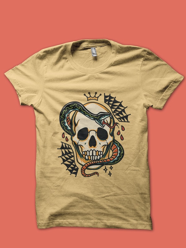 skull and snake tattoo print ready t shirt design