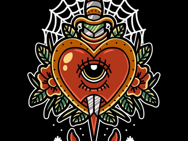 Heart and dagger t-shirt design for commercial use