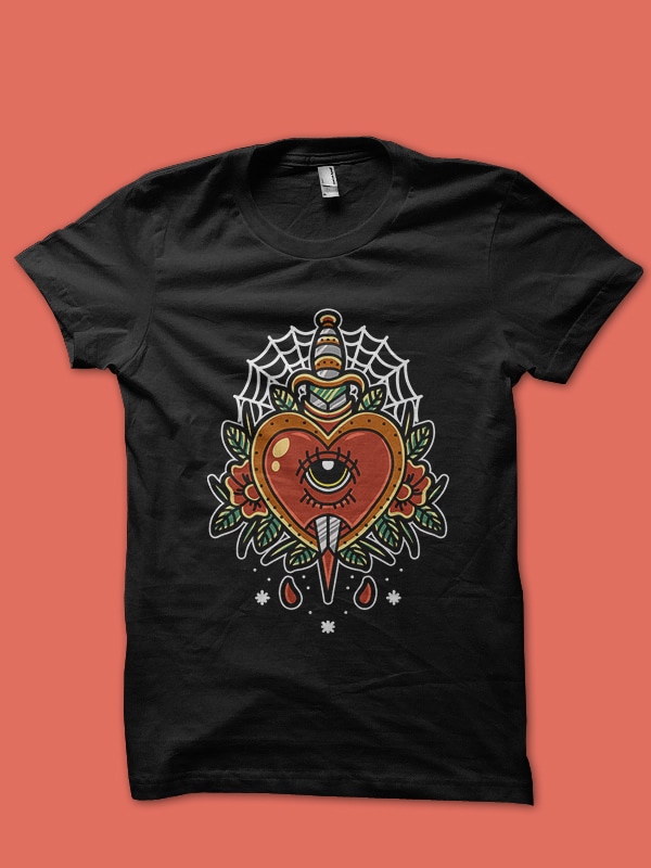 heart and dagger t-shirt design for commercial use