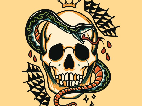 Skull and snake tattoo print ready t shirt design