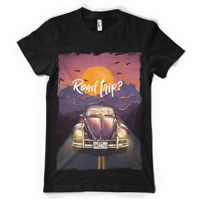 Sunset roadtrip t-shirt design for commercial use