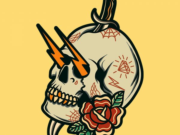 Oldschool skull print ready t shirt design