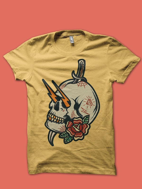 oldschool skull print ready t shirt design