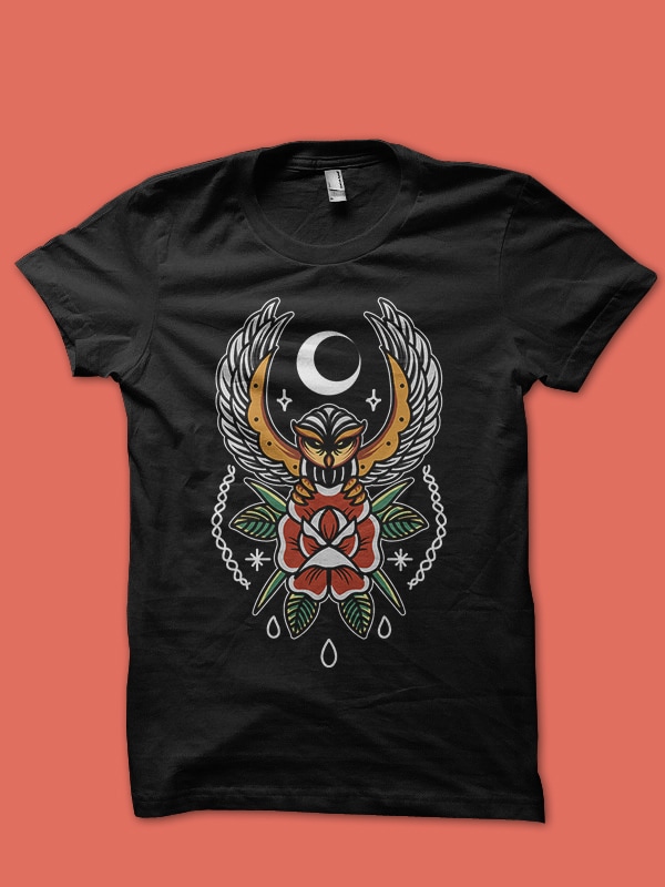 owl and rose buy t shirt design for commercial use