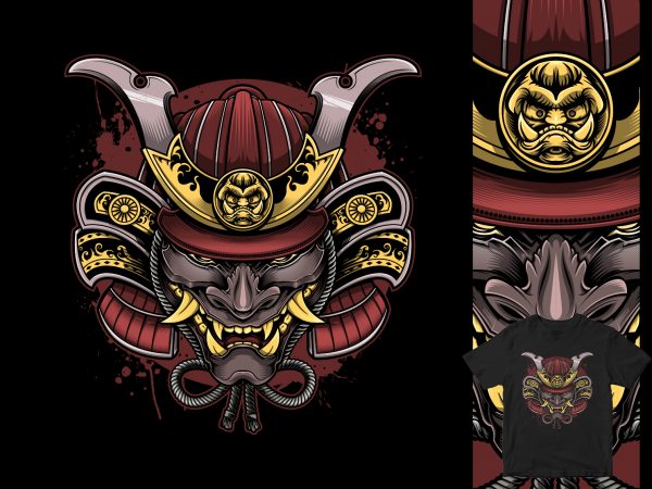 Samurai oni mask head commercial use t-shirt design