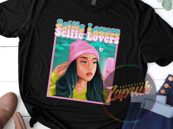 Selfie lovers girl digital painting png exclusive graphic t-shirt design