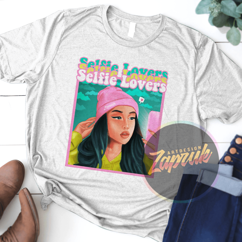 Selfie Lovers Girl Digital painting PNG Exclusive graphic t-shirt design