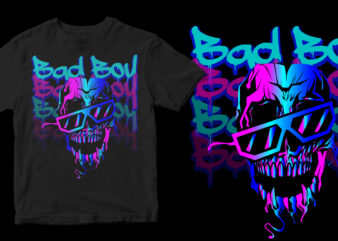 bad boy skull color full t shirt design template