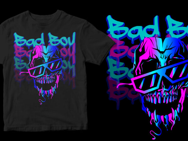 Bad boy skull color full t shirt design template