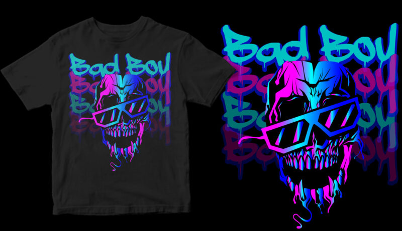 bad boy skull color full t shirt design template