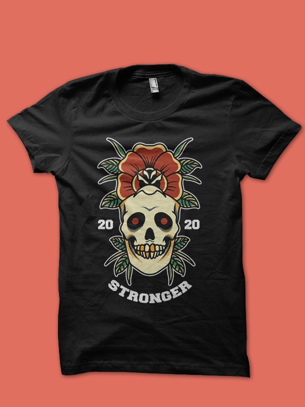rose on skull t-shirt design png