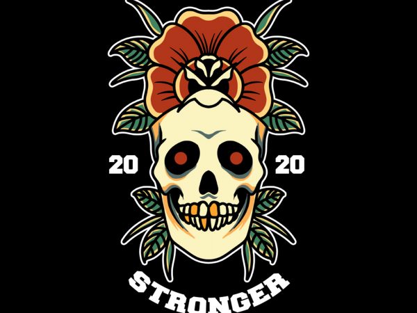 Rose on skull t-shirt design png