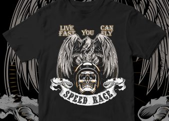 speed race eagle skull t shirt design for purchase