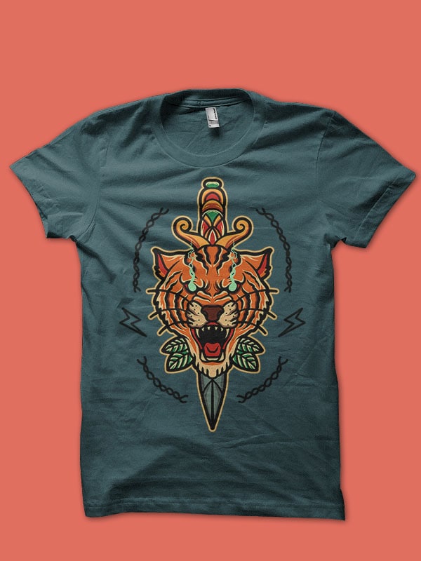 tiger and dagger graphic t-shirt design
