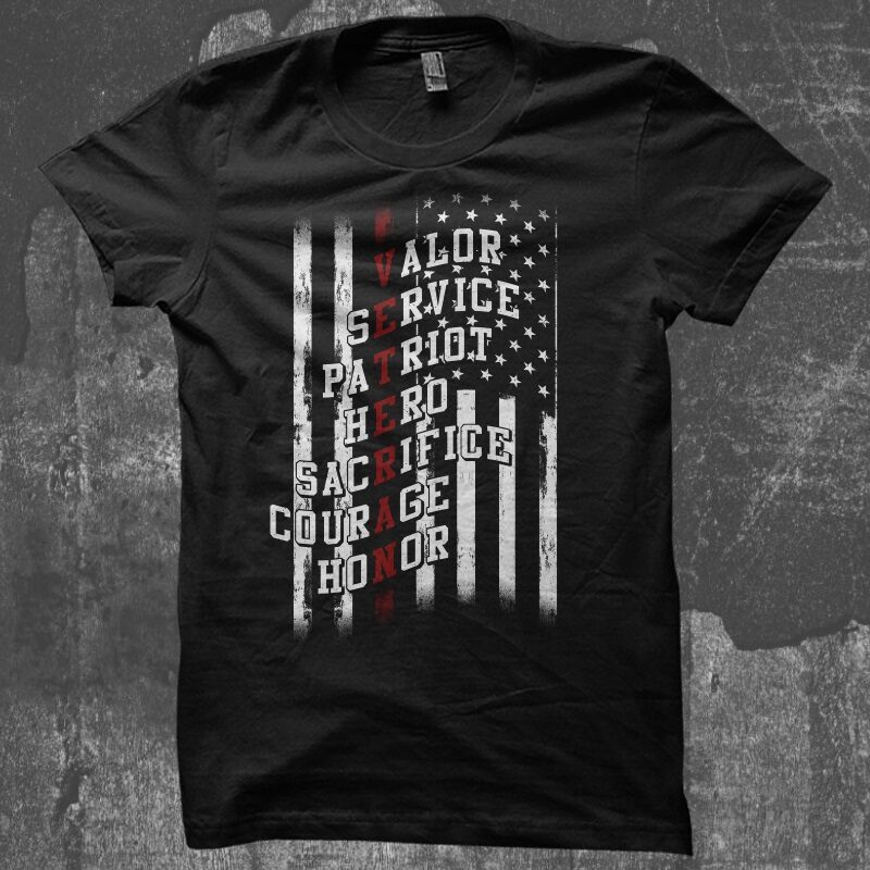 Veteran Text Flag t-shirt design for commercial use