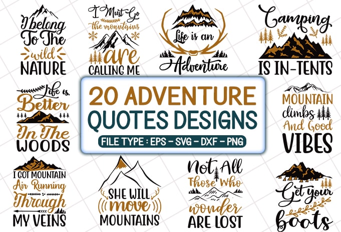 20 Adventure Tshirt Designs Bundle, Mountain Tshirt Designs Bundle, Camping Tshirt Designs Bundle