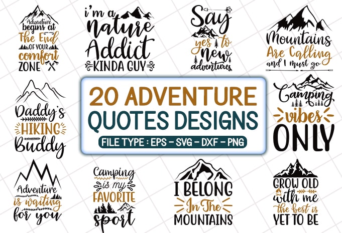 20 Adventure Tshirt Designs Bundle, Mountain Tshirt Designs Bundle, Camping Tshirt Designs Bundle