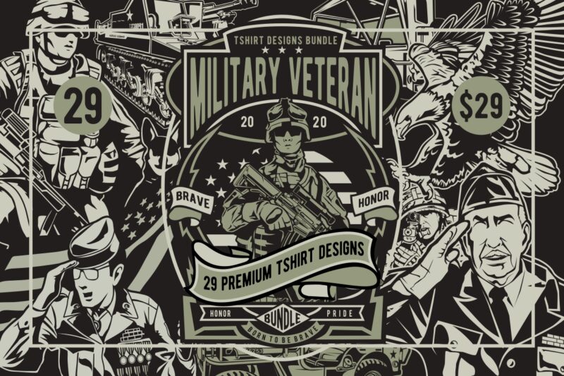 29 Military Veteran Tshirt Designs Bundle