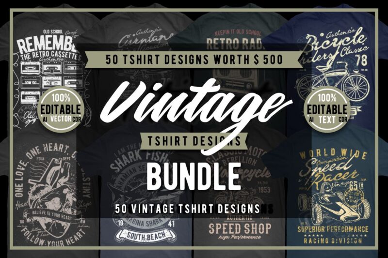 t-shirt vector 50 Vintage Tshirt Designs Bundle #3_1