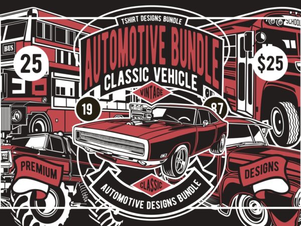 25 Automotive Tshirt Designs Bundle