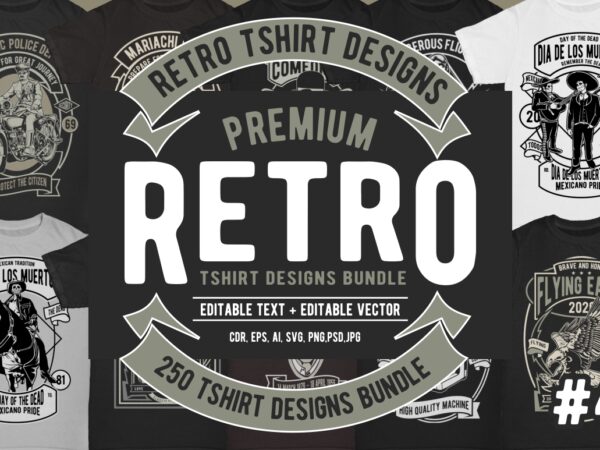 250 Retro Tshirt Design Bundle #4