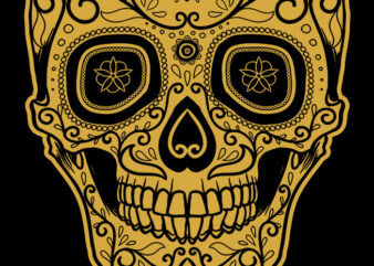 Golden muerte skull graphic t-shirt design