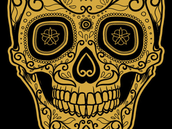Golden muerte skull graphic t-shirt design