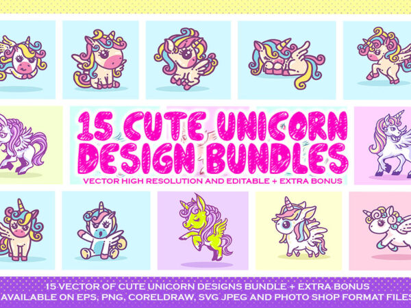 Cute unicorn vector design bundle