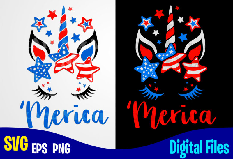 Merica svg, 4th july, 4th of July svg, Unicorn svg, USA Flag, Stars and Stripes, Patriotic, America, Independence Day design svg eps, png files for