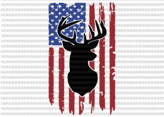 Deer hunt flag svg, 4th of July svg, Deer distressed flag svg, deer flag svg, deer svg, deer American flag svg, hunting deer svg print t shirt vector illustration