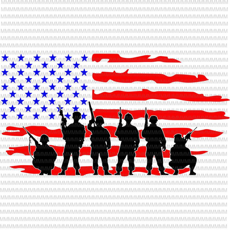 Soldiers With American Flag Cut File , Flag svg, Memorial Day, 4th of