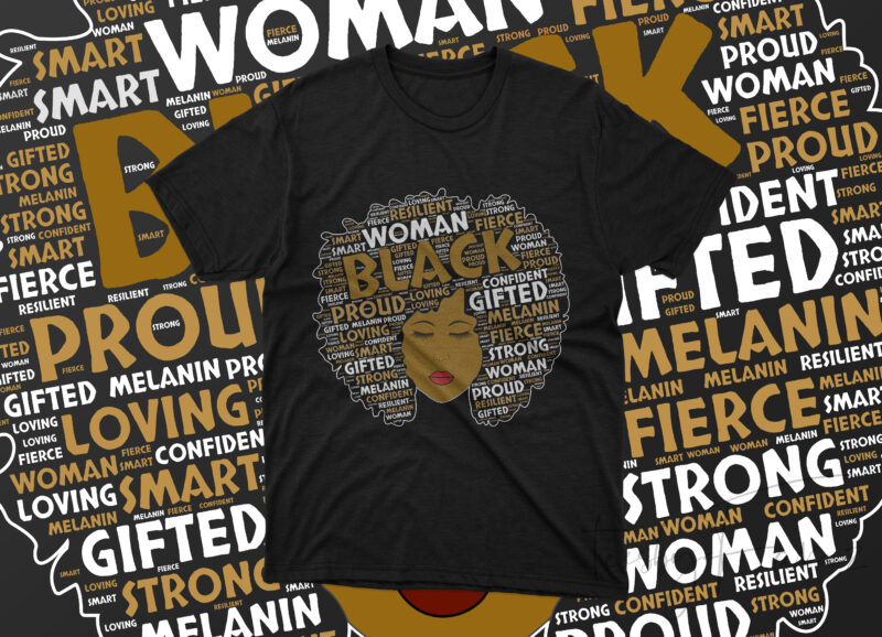 Black Woman | Word Cloud | Afro Girl Face buy t shirt design for commercial use