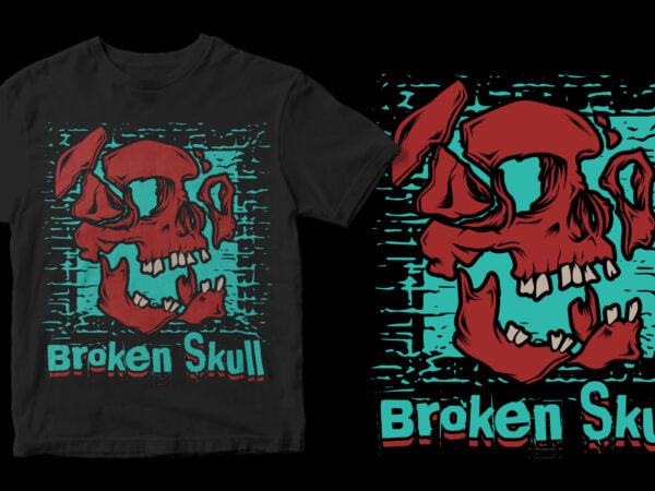 Broken skull t-shirt design for commercial use
