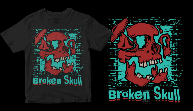 broken skull t-shirt design for commercial use